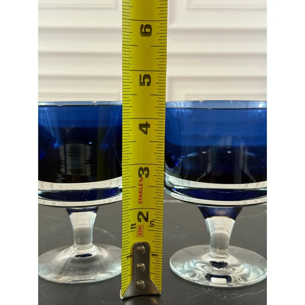 VTG PAIR (2) Denby Mirage Blue MCM Coupe Champagne Sherbet Glasses 4in